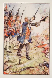 Georg II vid Dettingen, 1743, illustration från "A History of England" av C.R.L. Fletcher och Rudyard Kipling, 1911