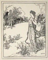 Hur Odysseus mötte Nausicaa, från Andrew Langs "Tales of the Greek Seas", 1926 (bläck på papper)