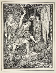 Hur ormen som vaktade det gyllene skinnet dödades, från "Tales of the Greek Seas" av Andrew Lang, 1926 (bläck på papper)
