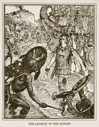 Romarnas landstigning, illustration från "A History of England" av C.R.L. Fletcher och Rudyard Kipling, 1911.