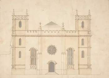 Fasad av en gotisk väckelsekyrka, 1745-76.