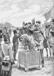 Drottningen presiderade vid den första distributionen av Victoria Cross, c1890
