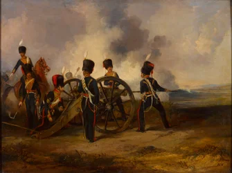 En Royal Horse Artillery gun besättning laddar, 1844 ca