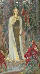 Förrafaelitiska målningar: Once Upon a Time (Snövit) (Blanche Neige) av Rheam, Henry Meynell (1859-1920). Akvarell, Gouache på papper, 78x43. Privat samling