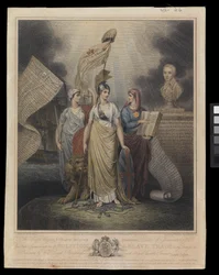 Plansch till minne av slavhandelns avskaffande den 4 juni 1808 (handkolorerad gravyr)