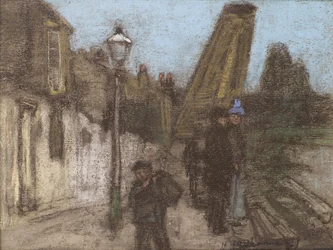 Hus på en strand vid Themsen (pastell)