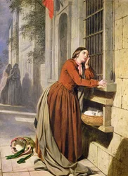 Mamma deponerar sitt barn på Foundling Hospital i Paris, ca 1855-60 (olja på trä)