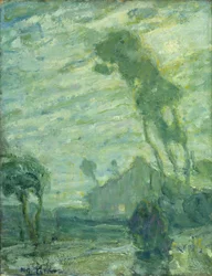 Landskap (olja på kartong; pastell/kritskiss på baksidan)