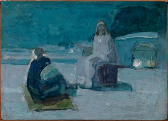 Studie för Kristus och Nikodemus på ett tak
