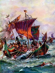 Alfreds galärer attackerar vikingatida drakskepp, 897 AD, c1920