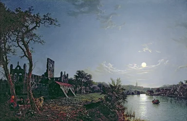 Morgon med utsikt över Kirkstall Abbey (olja på duk)