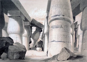 Interiör av den stora salen i Karnac, Egypten, 1845