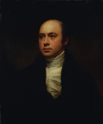 Porträtt av Sir Francis Chantrey, i mörk jacka och vit halsduk