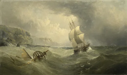 Frakt utanför kusten i ett stormigt hav, 1874