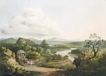En vy nära Roode Sand Pass vid Kap det goda hoppet, graverad av J. Bluck (fl.1791-1831) 1809 (akvatint)
