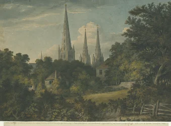 Lichfield Cathedral - North East View: akvarellmålning, 1797