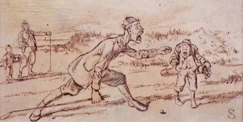 Shouting at the Caddie, illustration från "Graphic" magazine, pub. c.1870 (lito)