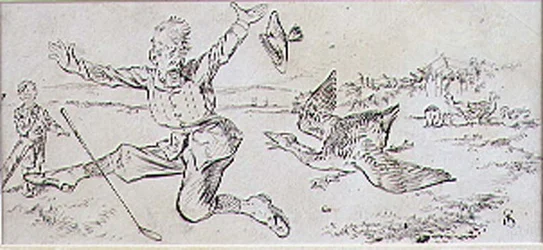Den attackerade golfaren, illustration från "Graphic" tidning, pub. c.1870 (lito)