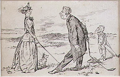 The Courteous Golfer, illustration till "Graphic" magazine, pub. ca 1870 (lito)