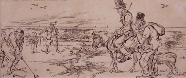 The Difficult Putt, illustration från "Graphic" tidningen, pub. c. 1870 (lito)