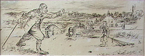 The Furious Golfer, illustration från tidningen Graphic, utgiven omkring 1870 (litografi).