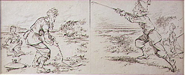 Golfaren störd av en blåsig explosion, illustration från "Graphic" tidningen, pub. c.1870 (lito)