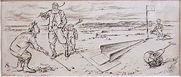 Den guidade golfaren, illustration från "Graphic" tidningen, pub. c, 1870 (lito)