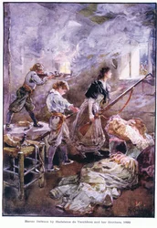 Madeleine de Vercheres och hennes bröder försvarade sig hjältemodigt 1692, ca 1920
