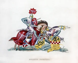Knights fighting, c1260, 1843.