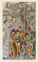 Pyrrhus tar emot riddarskapets ära, tidigt 1400-tal