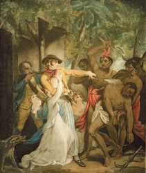 The Settling Family Attacked by Savages, graverad av George Keating (1762-1842) (akvatint)