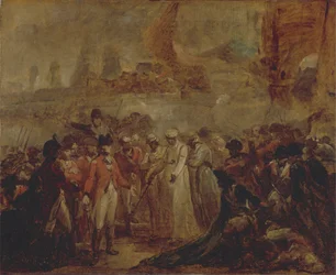Överlämnandet av de två sönerna av Tipu Sahib, Sultanen av Mysore, till Sir David Baird