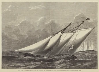Royal Yacht Squadron Regatta, tävling om Town Cup, Prinsens av Wales yacht Hildegarde rundar flaggbåten vid Lepe-båten.