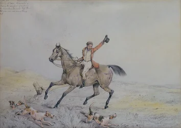 A Huntsman Encouraging Hounds (penna och akvarell)