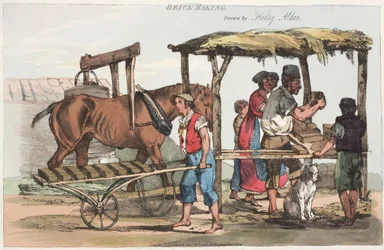 Brick Making, publicerad av Thomas Mclean från Haymarket, 1824 (färgad etsning)