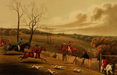Stag Hunting, aquatinted bt I. Clark, pub. av Thomas McLean