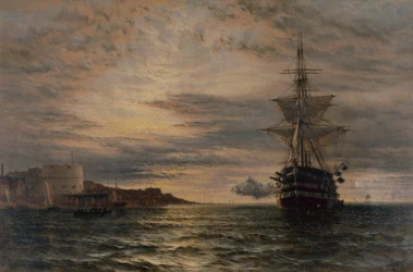 Morgonhälsningen från HMS St Vincent utanför Portsmouth (olja)