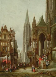 Kyrklig procession som går in i en katedral