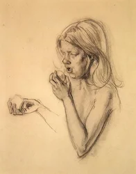 Head and Shoulders of a Girl as Eve (?) (krita på papper)