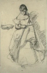 Study of a Girl (svart krita med röd krita)