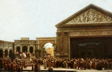 Spelare på scenen i Oberammergau passionsspel, 1922.