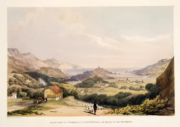Karlistfortet El Parque med Fontarabia och Bidassoas mynning, ur Skisser av landskap i Spaniens baskiska provinser, med ett urval av nationell musik, publicerad 1838