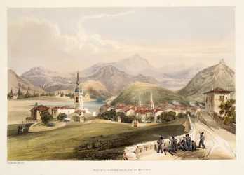 Irun med berget San Marcial och Capuchinosbron, ur Skisser av landskap i Spaniens baskiska provinser, med ett urval av nationell musik, publicerad 1838