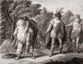Falstaff med kroppen av Hotspur på ryggen. (skriva ut)