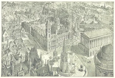 Fågelperspektiv över Birmingham år 1886.