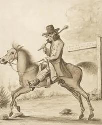 En illustration av H. Bunbury, An Academy for Grown Horsemen: A Bit of Blood (penna och bläck med tvätt på papper)
