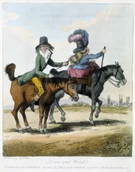 Kärlek och vind - i "" Caricatures anglaise sur les manners de riding a horse", ill. av H. W. Bunbury, red. John Stockdale