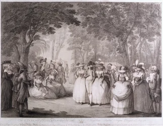 The Gardens of Carlton House med napolitanska balladsångare, graverade av William Dickinson (1746-1823), 1784