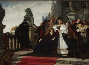 Sigismund I av Polen (1467-1548) - Kycklingkriget (1537) - paret Rodakowski, Henryk (1823-1894). Olja på duk, storlek: 192,5x2