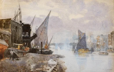 Sjöfart på Themsen vid Bankside, ca 1884 (akvarell)
